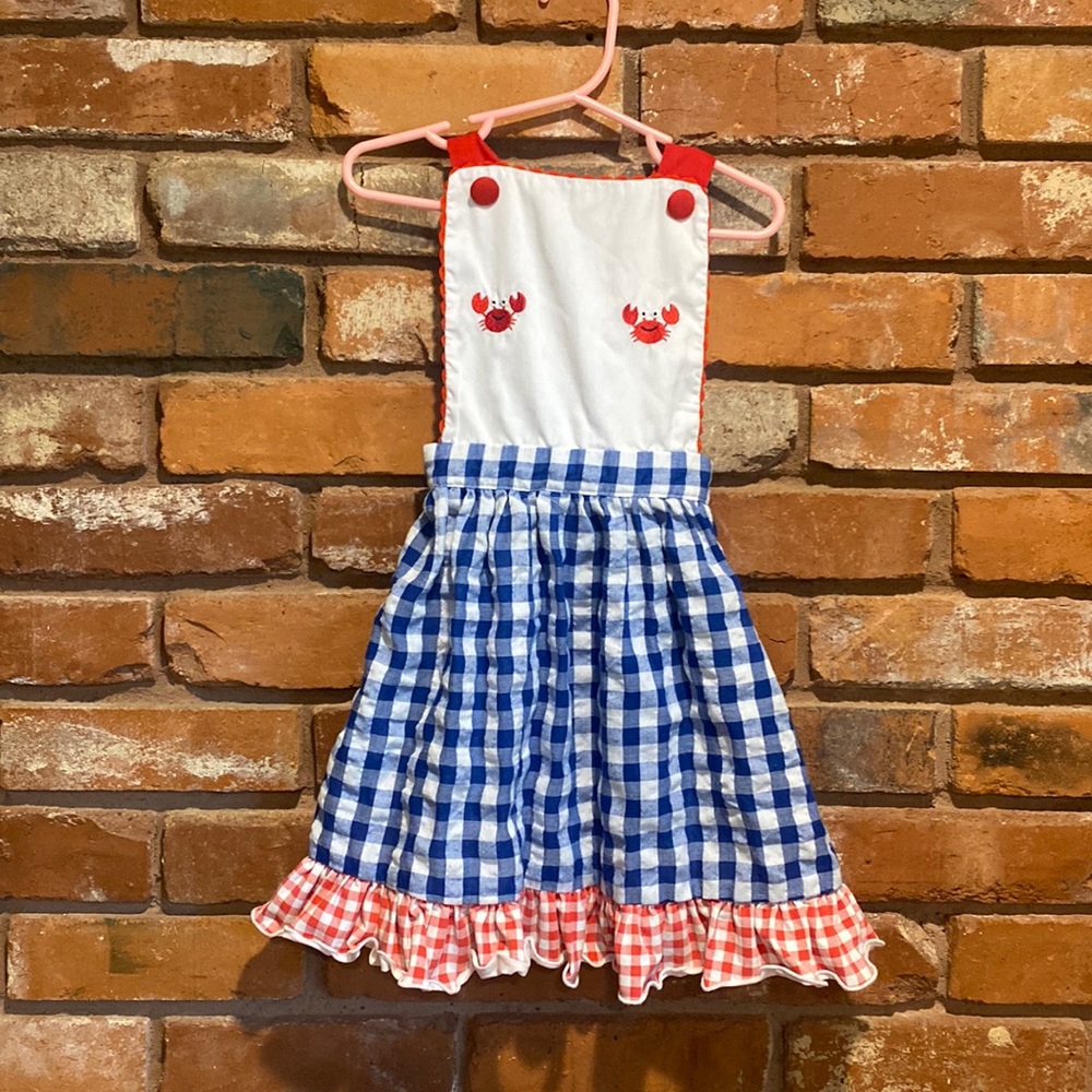 Smocked polka dot gingham dress